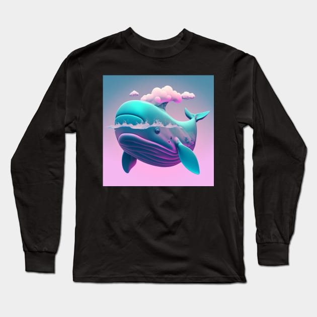 Vapor Wave Whale Long Sleeve T-Shirt by TheArtfulAllie